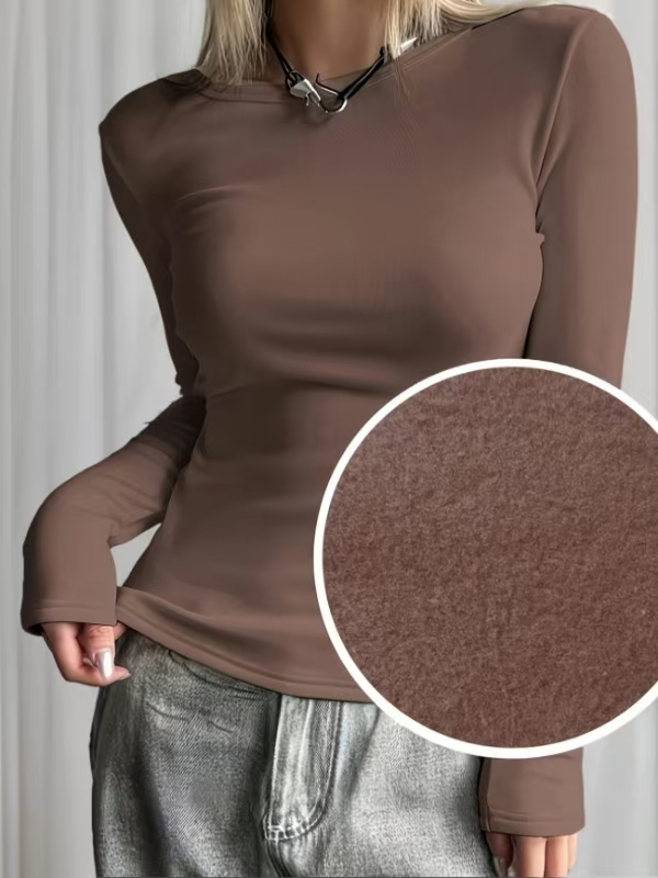 Base Layer Top - Damen-Baselayer-Shirt mit Fleecefutter, langärmlig, schmal geschnitten,